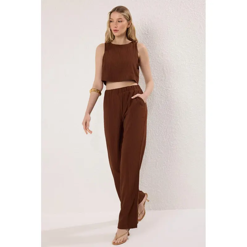 Women's Brown Straight Sleeveless Casual/daily Regular Two Piece Sets