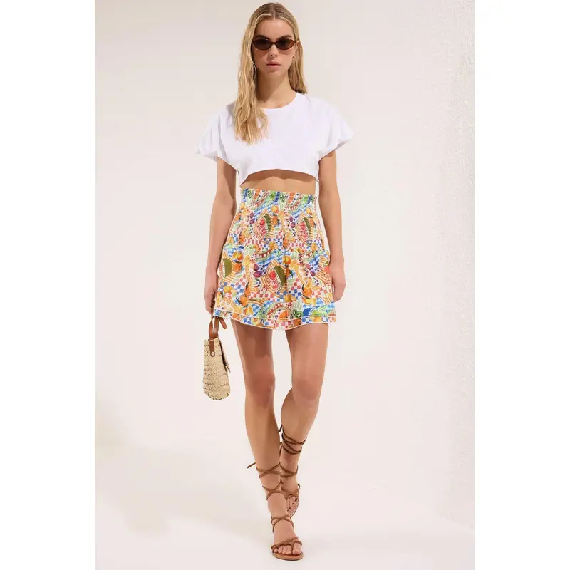 Women's Very Colorful Printed Mini Skirt