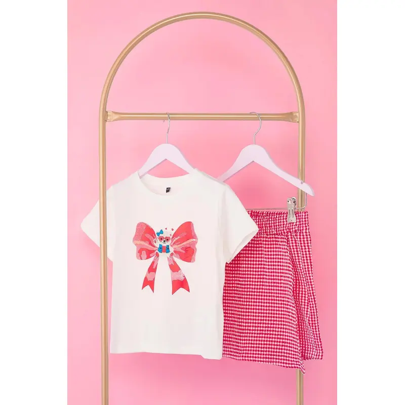 kds Girls Pink Printed Short Casual/daily Regular Two Piece Sets