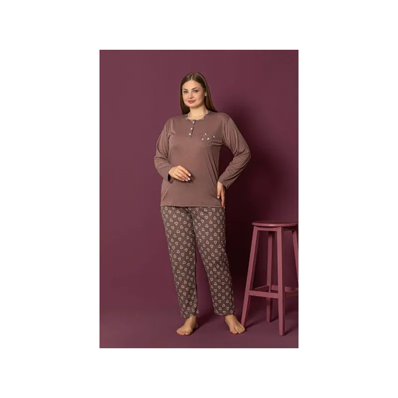 Nisanca Long Sleeve 100 Cotton Plus Size Mother Pajama Set - Mother Special Series