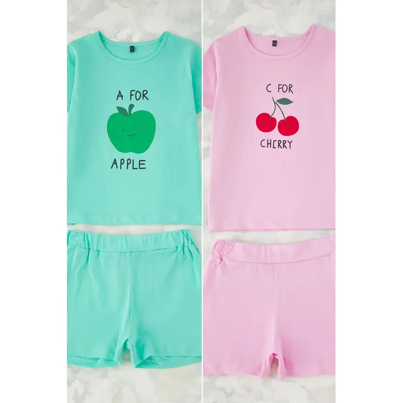 kds Girls Very Colorful Slogan Short Casual/daily Regular Two Piece Sets