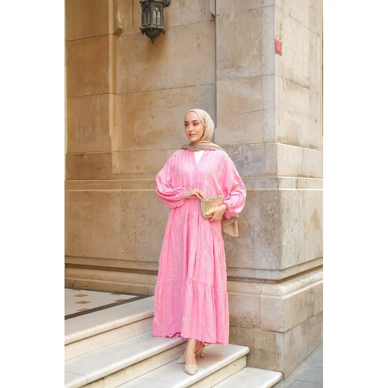 Gold-Stitch Detailed Dress Pink