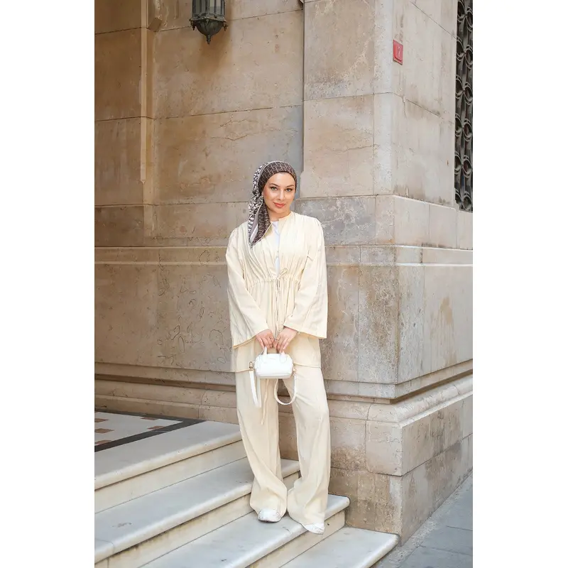 Beige Two-Piece Set With Stone Details