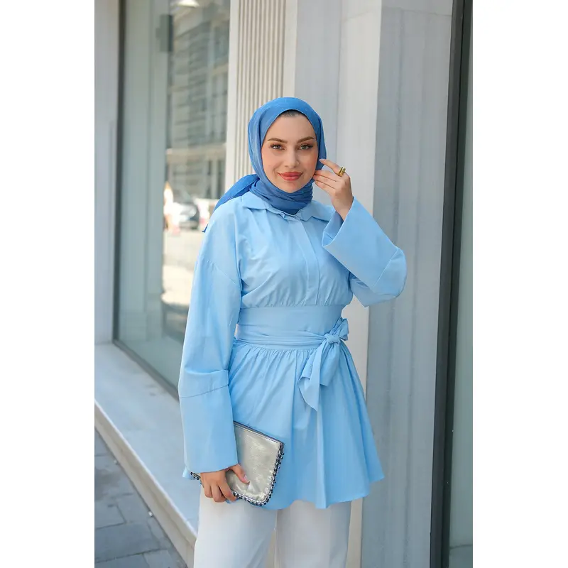 Long Belted Shirt Baby Blue