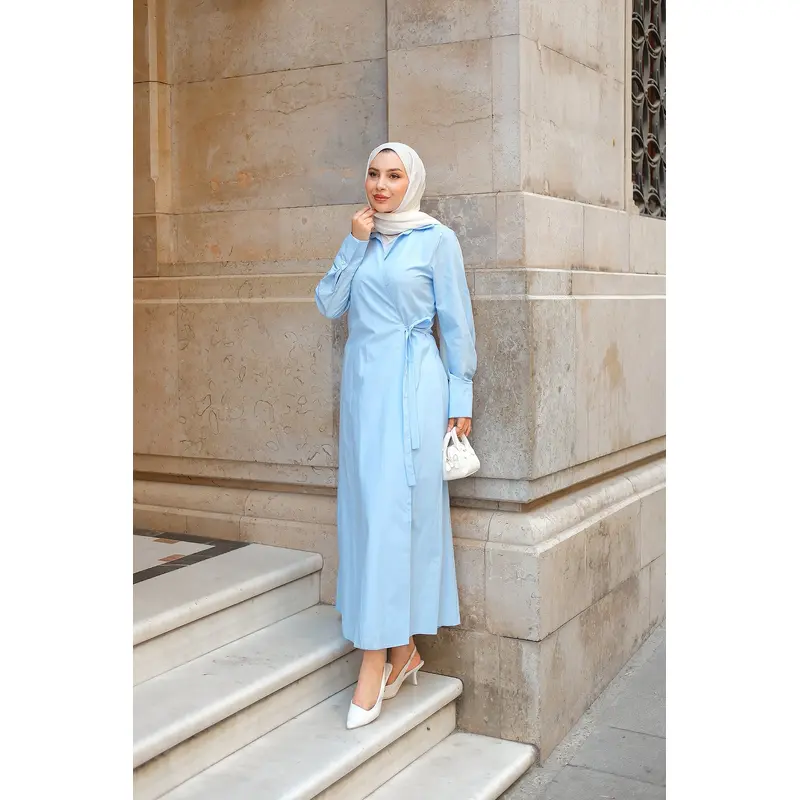 Poplin Side-Tie Dress Baby Blue