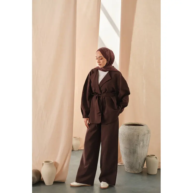 Waist-Tie Kimono Set  Brown