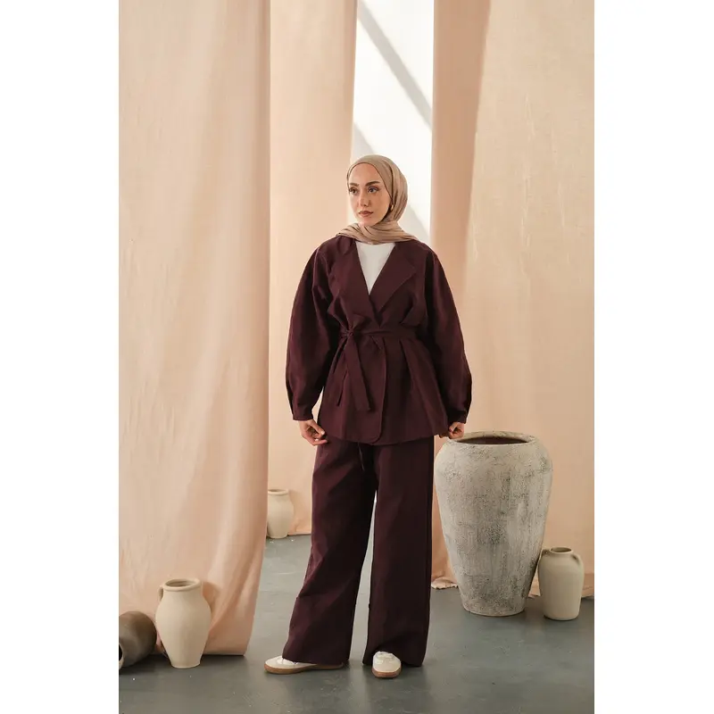 Waist-Tie Kimono Set  Plum