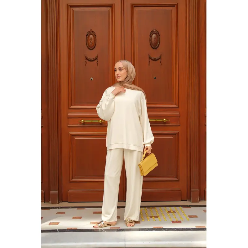 Crew Neck Two-Piece Set - Ecru