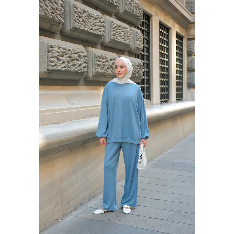 Crew Neck Two-Piece Set - Light Blue