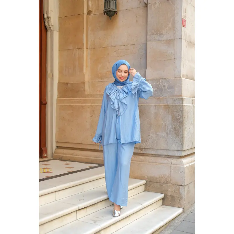 Ruffled Detail Two-Piece Set n Light Blue