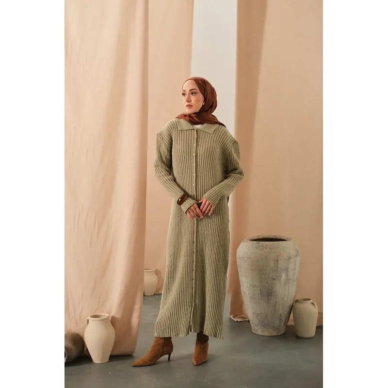 Button Detail Knit Dress  Light Green