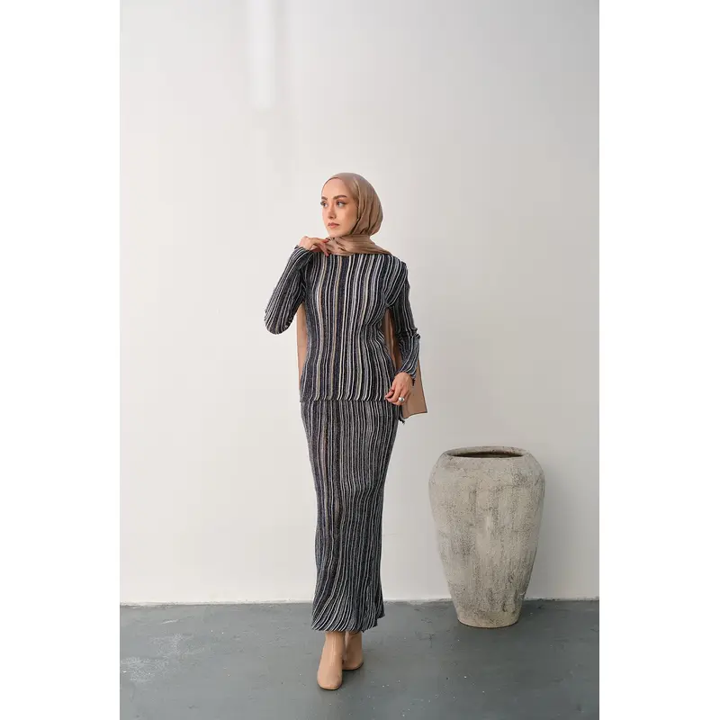 Glitter Stripe Pattern Skirted Set  Black