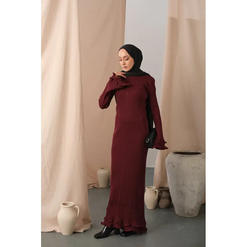 Ruffle Detail Dress  Burgundy