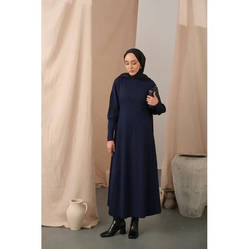 Self-Patterned Knit Dress  Navy