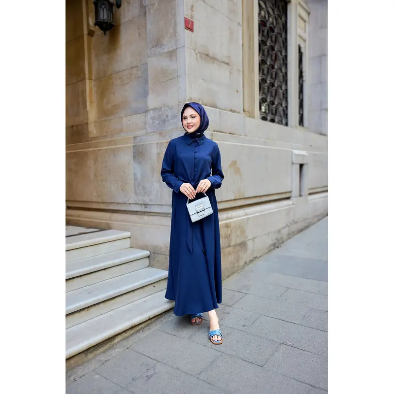 Shirt-Tied Linen Suit Navy