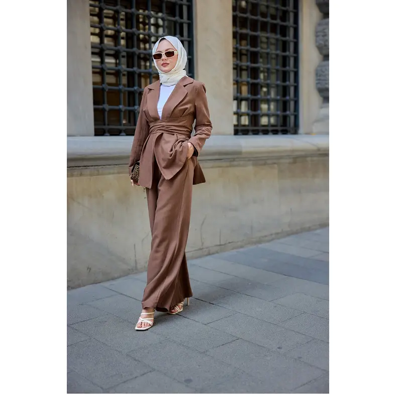 Surplice Neck Suit Brown