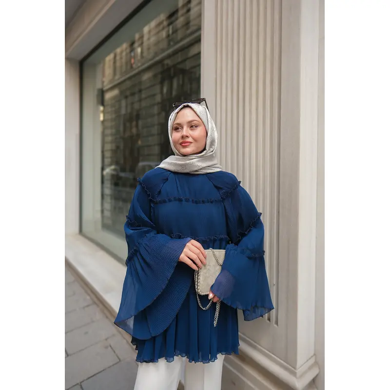 Layered Ruffled Chiffon Blouse n Navy Blue