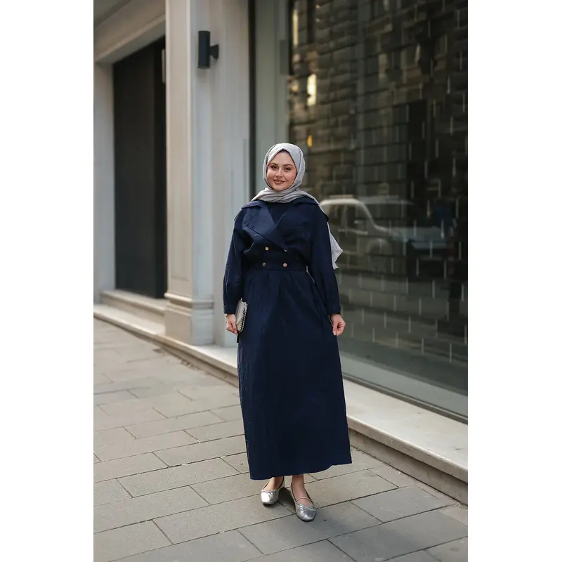 Navy Blue Sleeveless Dress With Bolero Detail