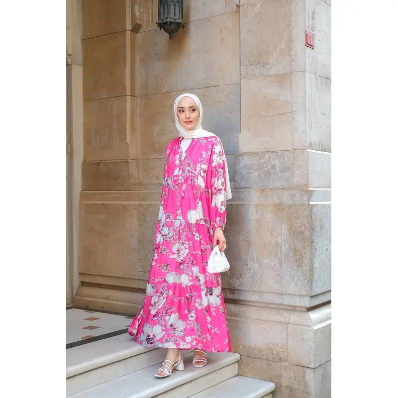 Tropical Floral Patterned Dress  Pink