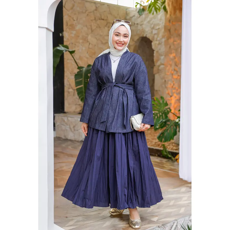 Blue Denim Kimono Jacket With Belt