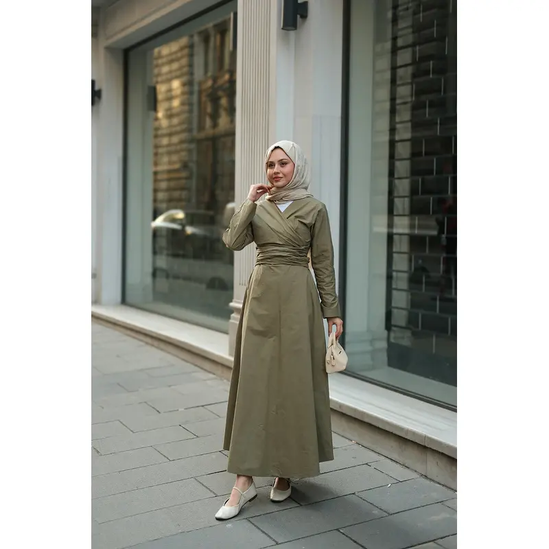 Self-Tie Green Poplin Dress