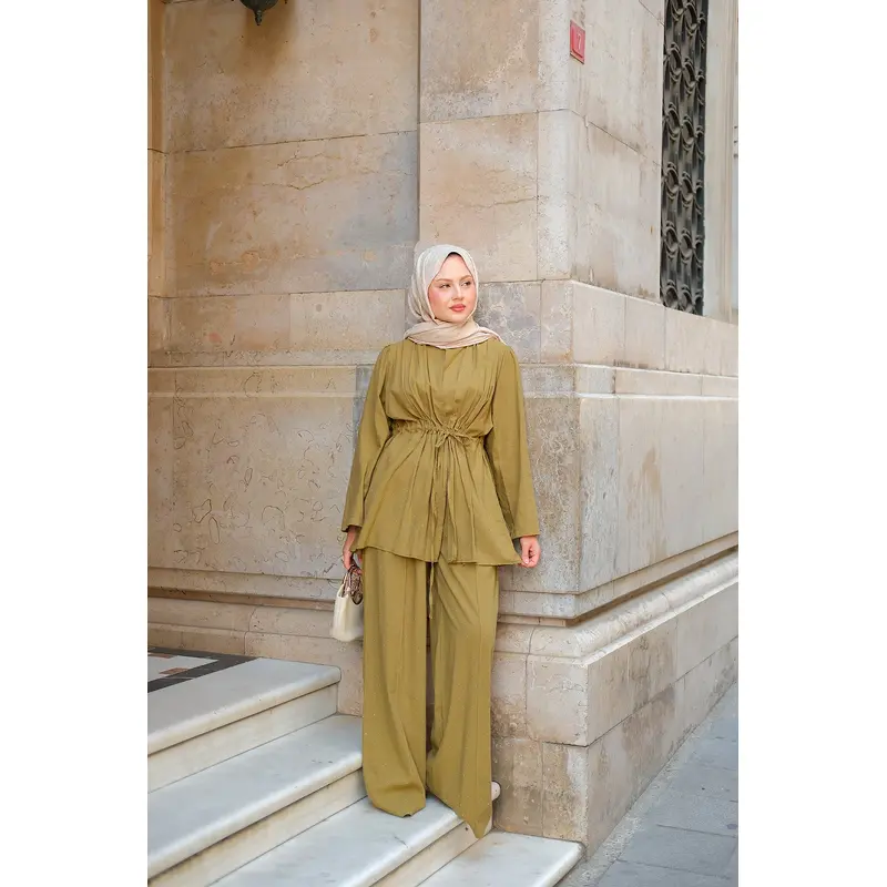 Olive Green Two-Piece Set With Stone Details