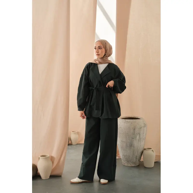 Waist-Tie Kimono Set  Emerald Green