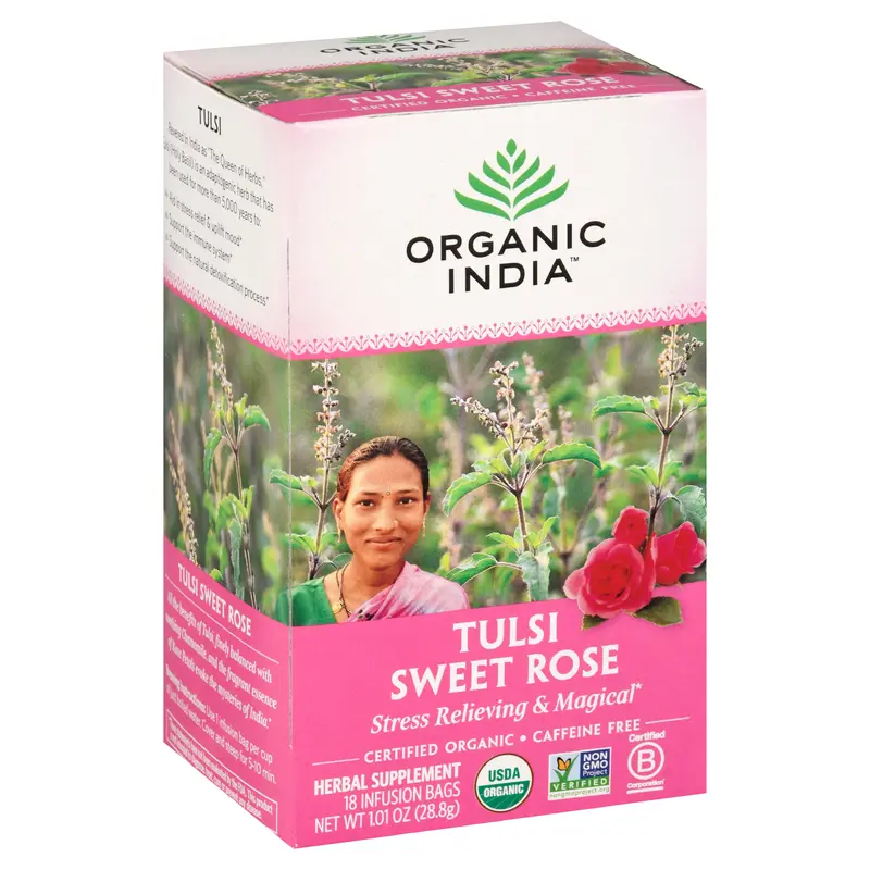 Organic India Caffeine Free Infusion Bags Tulsi Sweet Rose Tea 18 ea