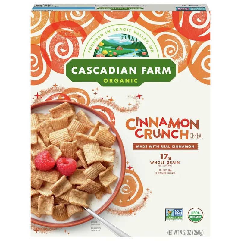 Cascadian Farm Organic Cinnamon Crunch Cereal, Whole Grain Cereal, 9.2 oz