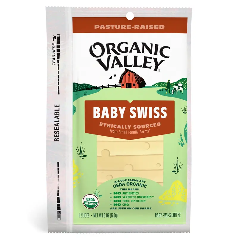 Organic Valley, Baby Swiss Cheese 8 Slices, 6 Oz