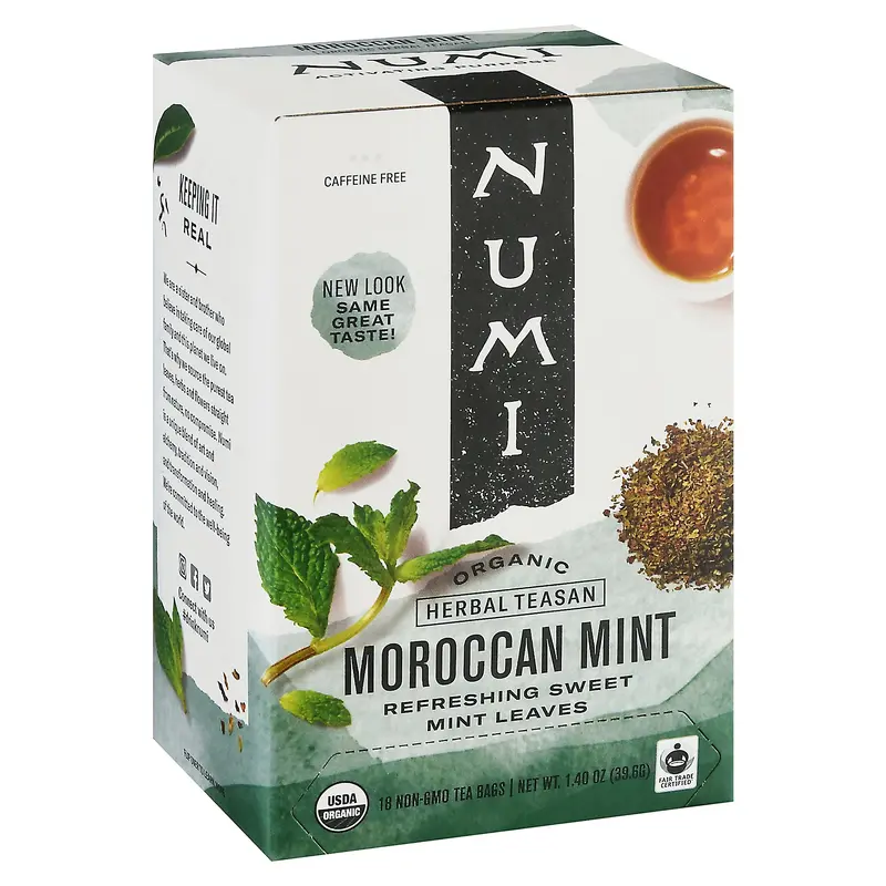 Numi Organic Caffeine Free Moroccan Mint Herbal Tea Bags 18 ea