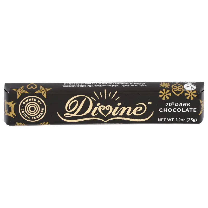 Divine Chocolate, 70% Dark Chocolate Snack Bar, 1.2 Oz