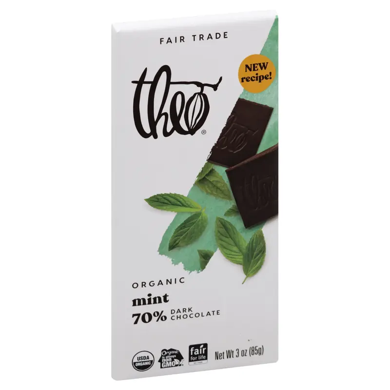 Theo Organic 70% Mint Dark Chocolate 3 oz
