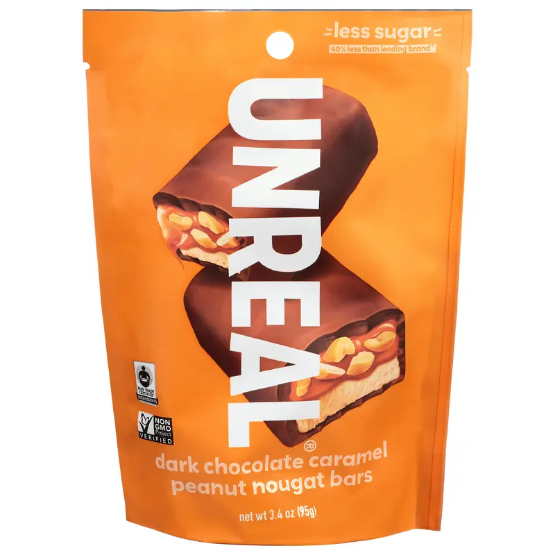 Unreal Dark Chocolate Caramel Peanut Nougat Bars 3.4 oz