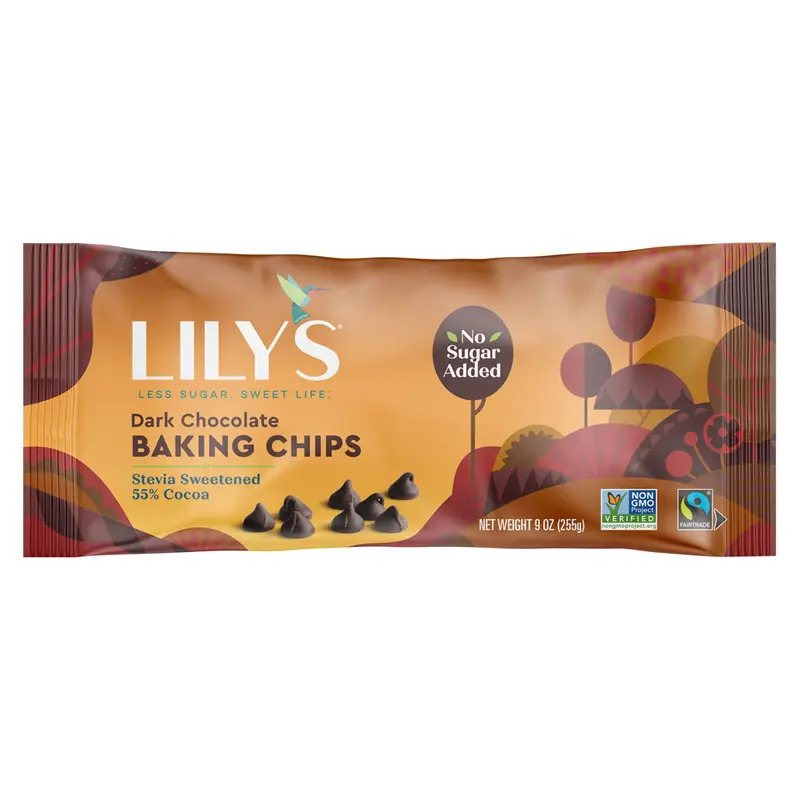 LILY'S Dark Chocolate Style Baking Chips, Gluten Free, Kosher, Free of Added Sugar, 9 oz, Bag
