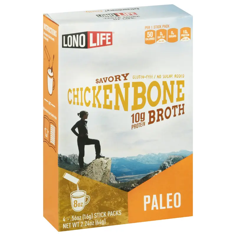 Lono Life Paleo Savory Chicken Bone Broth 4-0.56 oz Packs