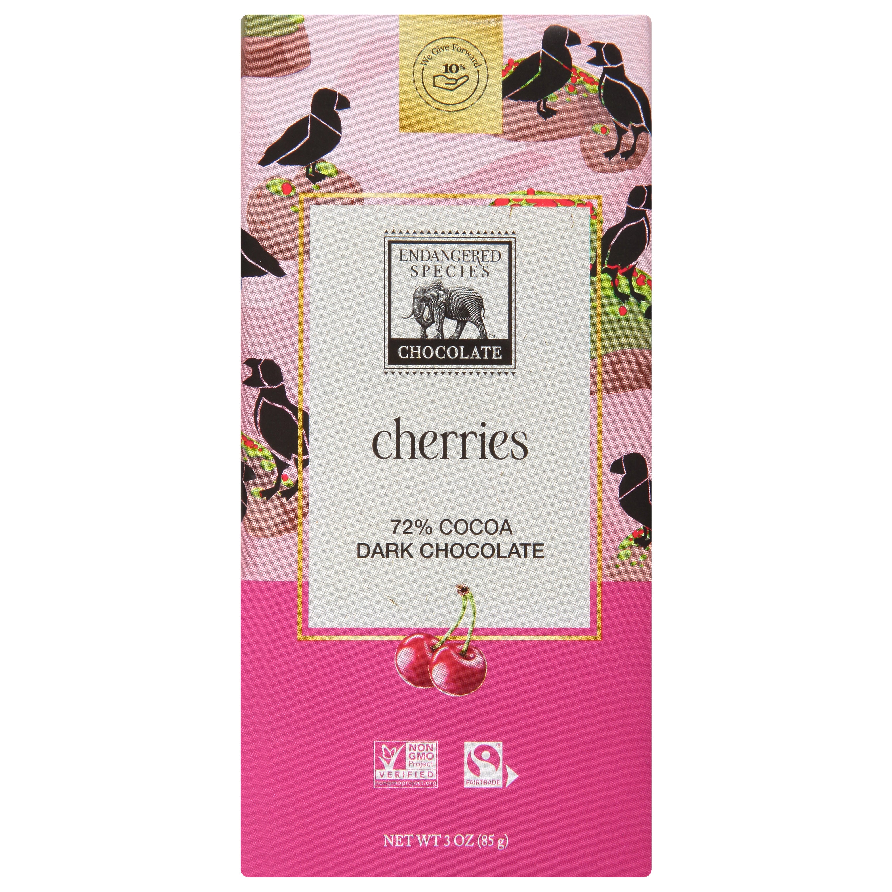 Endangered Species 72% Cocoa Cherries Dark Chocolate 3 oz - Vibrant